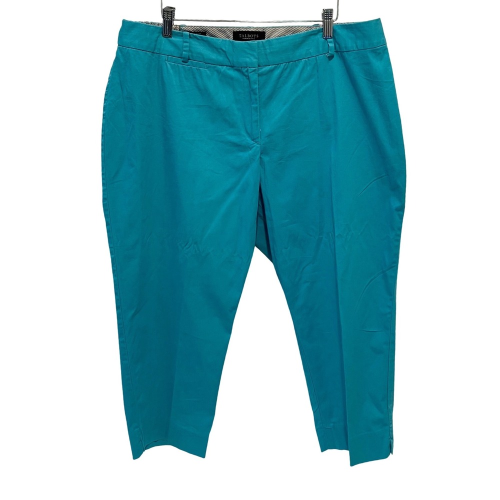 Talbots Heritage Cropped Pants Women 16WP Turquoise Blue Coastal Preppy Stretch